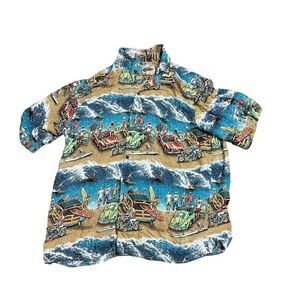 Reyn Spooner Eddy Y Aloha Shirt XXL Hawaiian Surf Art Print Beach Button Up